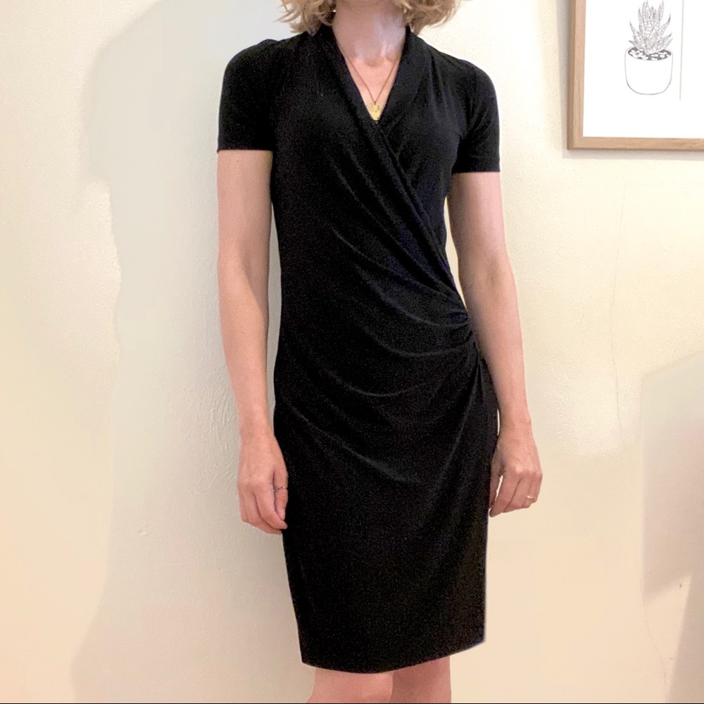 Black Faux Wrap Sheath LBD